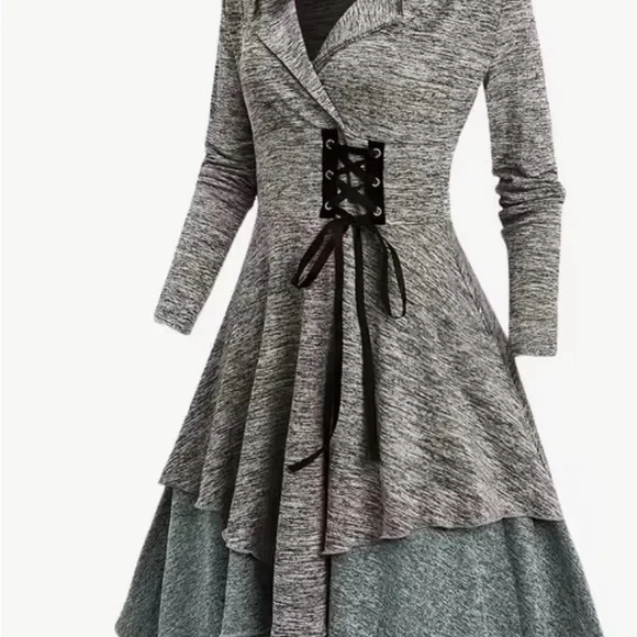 Elegant Gray Layered Women's Dress - Picture 1 of 6